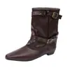 Pantalones Botas de Caballero Hebilla de Cinturón Botas Otoño Invierno Mujer Botas Nuevas de Mezclilla Gamuza Tacón Grueso Botines Mujer Punta Cuadrada 2026 Occidental