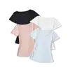 Ropa de Mujer al por Mayor Transfronteriza Estilo Europeo y Americano Camiseta de Verano con Escote en V y Mangas Cortas que Entalla la Cintura Femenina Sexy Sexy Top
