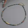 Colar Pingente Apatita Azul Natural Retrô Europeu e Americano Contas Feitas à Mão Aço Titânio Corrente Clavícula Turquesa Natural Atacado