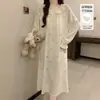 Bata de manga larga para mujer, primavera y otoño, con sujetador incorporado, cuello de muñeca dulce, pijama de dibujos animados, vestido largo, ropa de casa, se puede usar fuera