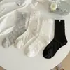 Calcetines de Estilo Nuevo de Verano para Mujer, Calcetines de Media Pantorrilla con Adorno de Encaje de Botones Estilo Japonés, Calcetines Suaves Delgados Huecos Sin Costuras