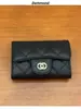 Nuevo Tarjetero Pequeño Fragancia Cf Billetera para Monedas de Mujer Cartera Corta Acolchada de Cuero Genuino Tarjetero de Piel de Vaca Caviar