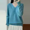 [Directo del Fabricante] Suéter de Punto Jacquard con Cuello en V para Mujer, Nuevo Estilo Otoño, Color Sólido, Versátil, Suéter Básico de Corte Holgado