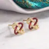 Pendientes Concentricos de Hilo Rojo con Diamantes para Mujer, Pendientes de Moda Nuevos, Lujo Ligero, Gama Alta, Pendientes Elegantes y Exquisitos