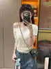 Top de punto puramente seductor, multicolor, jacquard, hueco, sin hombros, asimétrico, de manga corta, para mujer, verano, ajuste ceñido, adelgazante, top fino