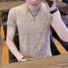 Camiseta de Manga Corta para Hombre Adolescente Cuello en V Verano Estilo Coreano Corte Ajustado Delgada Moderna Talla Grande Elegante Cuello Redondo Estándar
