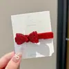 Pinza para el Cabello con Lazo de Terciopelo Rojo para Mujer, Pinza para Flequillo Lateral, Pinza Pequeña de Garra de Princesa, Pinza de Pato para Niños, Accesorio para el Cabello de Año Nuevo