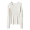 Estilo Minimalista Otoño e Invierno Suéter de Cachemira para Mujer Cuello Redondo Manga Larga Tejido de Punto Capa Base Lana Suave Tejido de Punto Rayado