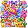 Paquete de 50 Pegatinas Decorativas de Dibujos Animados con Disco Láser y Brillo, Animales Brillantes, Comida, Unicornios, Corazones