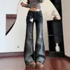 Outono de 2026 Novo Estilo Americano Calças Boca de Sino Não Coladas Jeans Flare Pequeno Emagrecedor Feminino Calças Ferradura Cintura Média Retrô Femininas