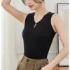Chaleco de Punto sin Mangas para Mujer con Encaje Interior y Cuello en V 2025 Nuevo Top Base para Primavera y Verano para Usar con Ropa Exterior