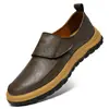 Sapatos Masculinos Transfronteiriços, Sapatos de Couro Genuíno com Velcro, Sapatos Casuais Masculinos de Couro Bovino, Sapatos para Dirigir Respiráveis e Versáteis, Sapatos de Couro de Tamanho Grande