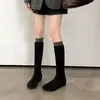 Botas altas súper bonitas para mujer con tacón oculto de 4 cm 2026 Otoño/Invierno nuevas de punta redonda, estilo slip-on, versátiles