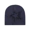 Gorro Tejido Transfronterizo, Gorro de Jacquard Estilo Americano, Gorro Cálido para la Cabeza de Otoño e Invierno, Gorro de Punto para Mujer, Gorro de Lana con Estrella de Cinco Puntas Europeo y Americano