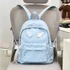 Mochila de Viagem Mistura de Leite Azul de Aparência Sofisticada e Fofa, Mochila Escolar para Alunos do Ensino Fundamental, Mochila para Alunas com Estampa de Coração Completo, Mochila Simples para Alunos do Ensino Médio