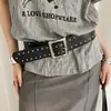Cinto Largo Punk com Rebites para Mulheres, Saia com Design de Nicho Retrô, Cinto para Jeans, Acessórios, Cinto de Alta Qualidade
