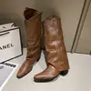 Botas vaqueras occidentales para mujer 2026 Estilo nuevo Primavera y Otoño Punta fina Tacón grueso Botas largas vintage, Botas largas de jinete estilo callejero