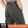 Pantalones de papá Primavera y Otoño para Hombre de Algodón Sueltos Rectos Cintura Alta Tiro Medio Pliegues Dobles Casuales Tallas Grandes para Hombre