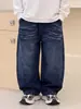 Calça Jeans Masculina de Corte Solto 2026 Outono Novo Estilo Retrô Americano Perna Larga Reta Casual Longa para Crianças Mais Velhas Tendência