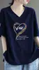 Camiseta de Manga Corta para Mujer de Comercio Exterior Transfronterizo, Cuello en V, Nuevo Estilo de Verano, Holgada, Talla Grande, Cubre Vientre, Adelgazante, Top Camiseta Estampado de Moda