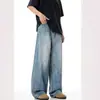 Jeans anchos lavados estilo retro americano para hombre, nuevo estilo de alta costura de otoño, holgados y con caída, pantalones largos rectos versátiles