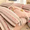 Juego de Cama de Algodón Puro Clase A de Cuatro Piezas, Sábana de Cama 100% Algodón, Funda Nórdica de Gasa de Doble Capa, Sábana Plana, Sábana Ajustable, Juego de Tres/Cuatro Piezas para Dormitorio Individual/Doble