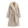 Abrigo de Lana de Moda Simple Estilo Europeo y Americano con Efecto Piel Sintética Invierno Nuevo Cruzado Casual Largo Hasta la Rodilla