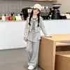 Conjunto de Sudadera con Cremallera Estilo Coreano para Niñas Otoño Nuevo con Pantalones de Pierna Ancha Acampanados, Chaqueta Corta Infantil