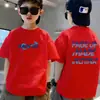 Camiseta de algodón puro de manga corta para niños, nuevo estilo de verano con estampado de letras de dibujos animados, top holgado de moda para bebé de media manga