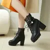 Botas estilo dulce y fresco negras con lazo, tacones altos gruesos, suelas gruesas y colgantes de perlas, botines y botines cortos de uniforme JK