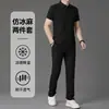 Camiseta Masculina Sem Costura de Seda Gelada de Manga Curta, Calças com Cintura Elástica, Calças Casuais da Moda para Meia-Idade, Conjunto Esportivo Solto para o Verão