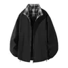 Chaqueta de cuadros patchwork transfronteriza para hombre, moda de primavera, estilo deportivo moderno americano, chaqueta cortavientos juvenil con cuello alto