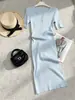 Vestido de malha elegante estilo coreano, modelagem solta, gola redonda, com botões, mangas médias, justo ao corpo, emagrecedor, tamanho único