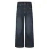 Pantalones vaqueros personalizados de retazos para hombre, estilo europeo y americano, corte holgado, pierna ancha, corte recto, jeans de papá, acabado lavado y desgastado