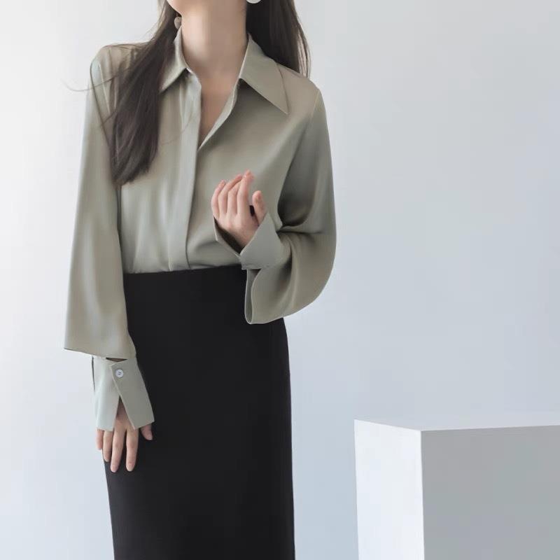 MZOMXO醋酸质感衬衫女2021年秋季新款设计感袖口廓形气