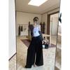 Foto Real de Moda de Verano 2026 Color Sólido Satín Caída Pantalones Casuales Sueltos de Pierna Ancha para Mujer 84854