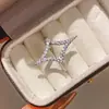 Anel Aberto Estrela Explosiva Banhado a Ouro 18K Real com Zircônia Simples Fashionável Anel para Dedo Indicador Leve Luxo Sensação de Alto Padrão Joias para Mão Atacado
