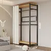 Arara de Roupas de Chão Guarda-Roupa Aberto para Quarto Prateleira de Metal Aço para Hall de Entrada Prateleira de Armazenamento de Roupas para Pendurar Montagem