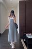 Kk89 Diseño Interior de Uso Único Chaleco Falso de Dos Piezas Falda Larga Aspecto Adelgazante Vestido Gris Nuevo Estilo Otoño para Mujer