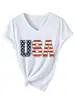 Amazon eBay sitio independiente moda casual mujer bandera de EE. UU. letra cuello en V manga corta camiseta camisa base para comercio exterior