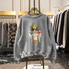 Sudadera de invierno retro, de manga larga, corte holgado, tipo pullover, con forro polar y tejido grueso, nuevo diseño de cuello redondo, con un estampado único de gato, para mujer