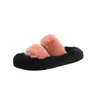 Pantuflas peludas de suela gruesa con doble tira para mujer, nuevas de otoño e invierno 2026, pantuflas de algodón peludas con forro de felpa y una sola tira
