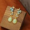 Pendientes de flor de gota de aceite azul de estilo nacional de nicho de alta gama, pendientes de jade con gota de agua y temperamento, pendientes de aguja de plata 925 para mujer