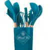 Set de Silicona de Doce Piezas de Colores con Mango de Madera Set Combinado de Utensilios de Cocina de Silicona de Grado Alimenticio Resistente a Altas Temperaturas Espátula en Stock
