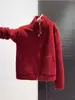 Suéter de cuello alto con cremallera para mujer, invierno, engrosado, sensación perezosa y holgada, tejido, ambiente, atuendo navideño, top rojo