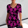 Camiseta de cuello en V directa de fábrica para mujer, top de manga corta de verano, ropa con patrón de flores Harajuku, camiseta linda casual