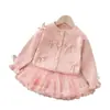 Conjunto de Dos Piezas de Primavera para Niñas, Falda Tutú de Princesa, Nuevo Estilo Otoño e Invierno, Conjunto de Cárdigan de Punto Estilo Coreano para Bebés