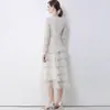 Vestido Social Elegante Retro Estilo Francés Nueva Colección Primavera 2026 con Cuello Cuadrado, Diseño Bordado Hueco y Falda Larga de Corte A