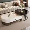 Mesa de centro de pizarra para sala de estar, nuevo modelo 2024, diseño moderno minimalista de lujo ligero, juego de mesa de centro ovalada de moda para apartamentos pequeños