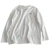 Camiseta branca de manga longa com gola redonda, bordado pequeno em veludo alemão, transfronteiriça, feminina, outono e inverno, forrada com fleece, espessada, solta, para usar por dentro e por fora, base